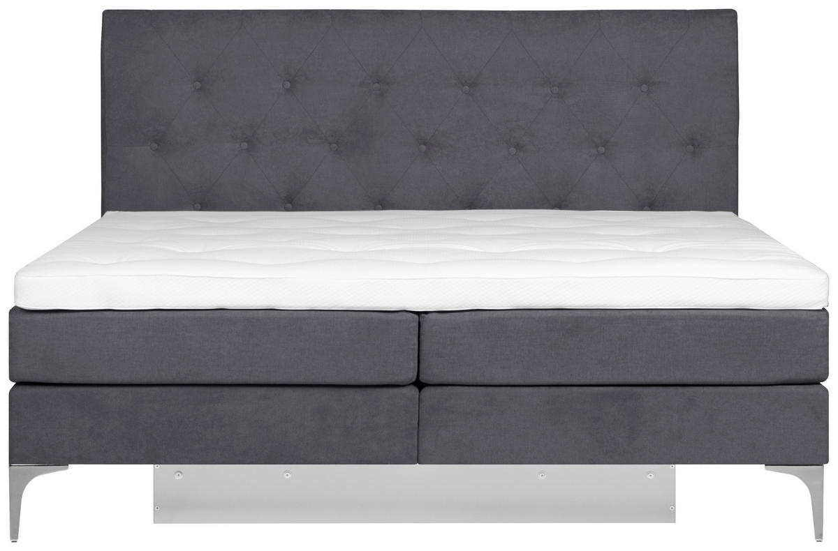 BOXSPRINGBETT 180/200 cm  in Dunkelgrau  - Chromfarben/Dunkelgrau, Design, Textil/Metall (180/200cm) - Welnova