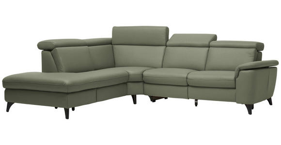 ECKSOFA in Echtleder Grün  - Schwarz/Grün, Design, Leder/Metall (239/289cm) - Cantus