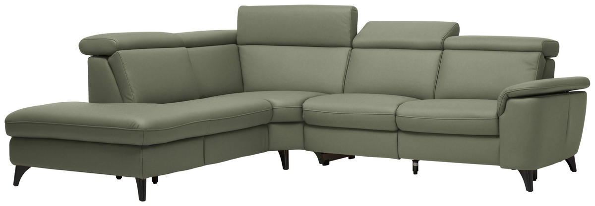 ECKSOFA in Echtleder Grün  - Schwarz/Grün, Design, Leder/Metall (239/285cm) - Cantus