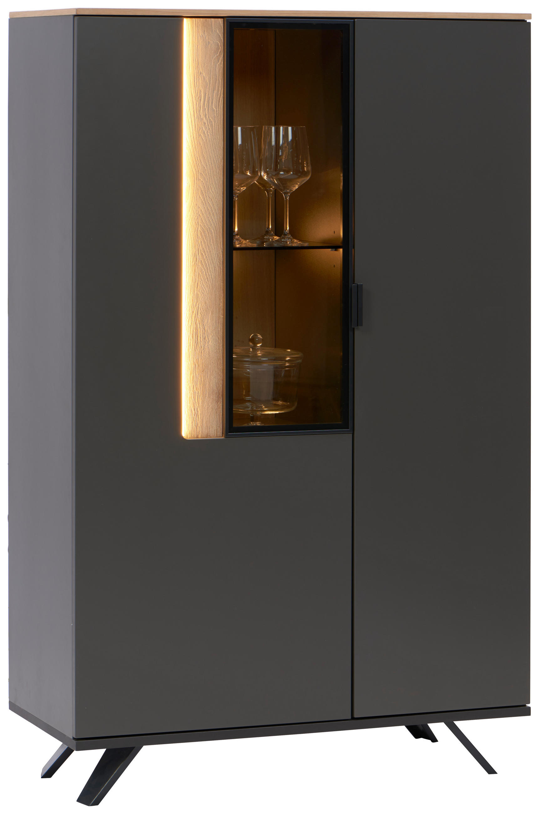 Dieter Knoll VYSOKÁ KOMODA, antracitová, farba duba, 92,9/136,6/42 cm