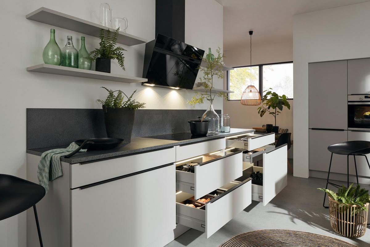 EINBAUKÜCHE FEEL  - Birkefarben/Grau, Design, Holzwerkstoff - Nolte Küchen