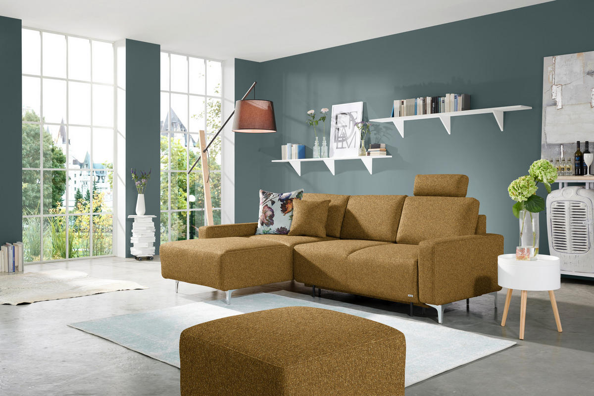 ECKSOFA  in Mikrovelours Senfgelb  160/248 cm  - Senfgelb/Alufarben, Design, Textil/Metall (160/248cm) - Sedda