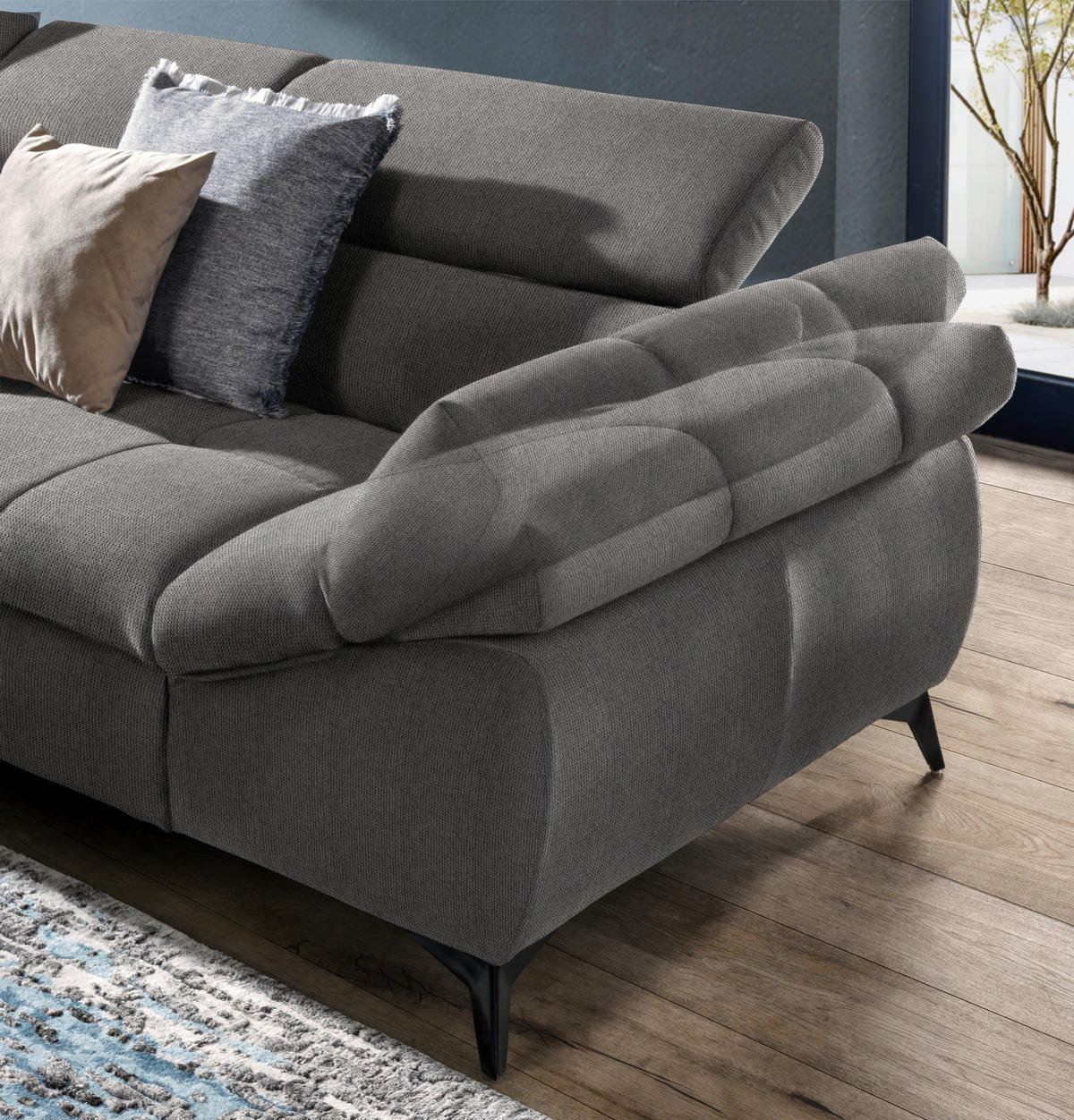 ECKSOFA in Mikrofaser Grau  - Schwarz/Grau, Design, Kunststoff/Textil (210/279cm) - Livetastic