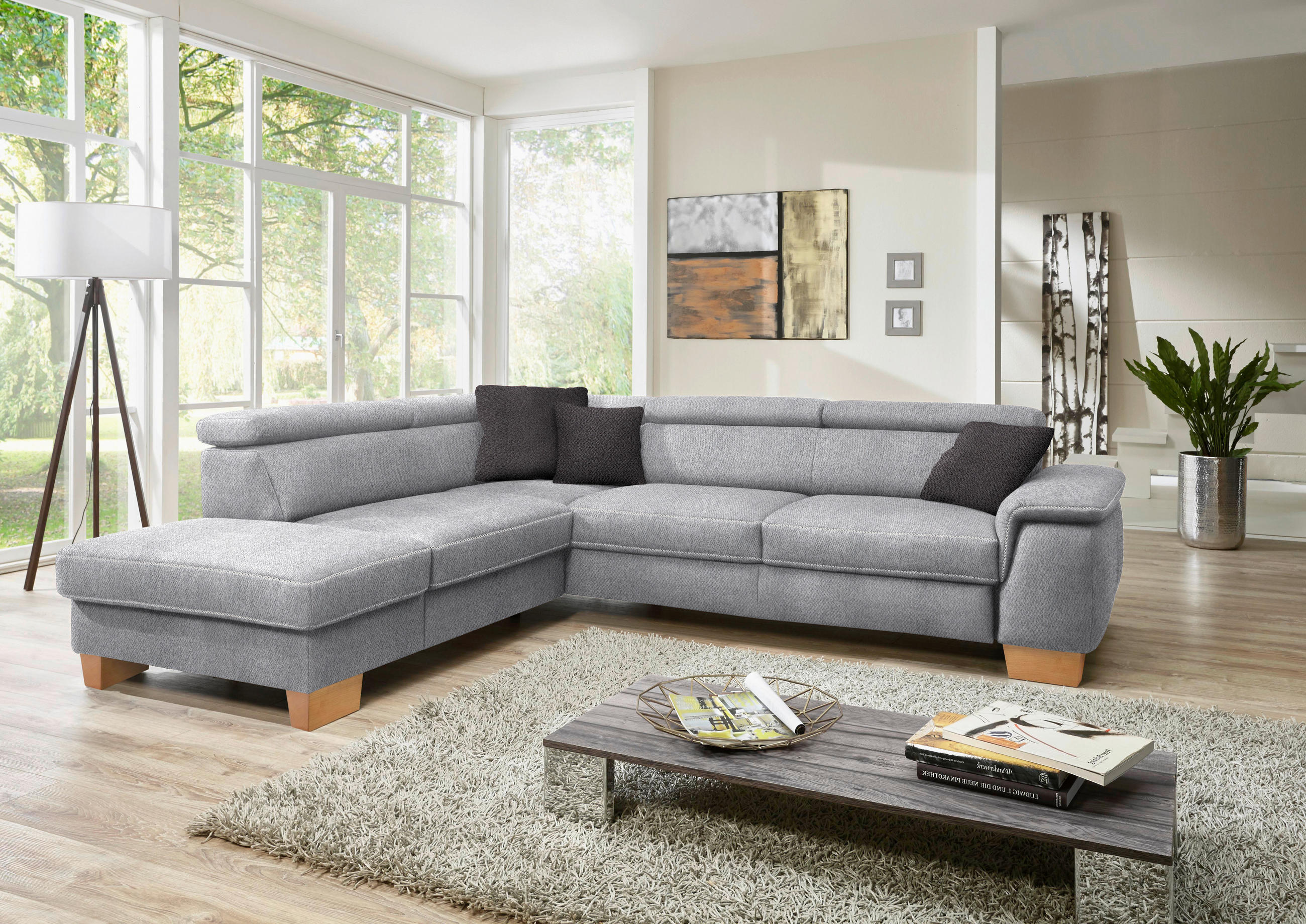 ECKSOFA in Mikrofaser Hellgrau  - Eichefarben/Beige, Natur, Holz/Textil (226/273cm) - Beldomo System