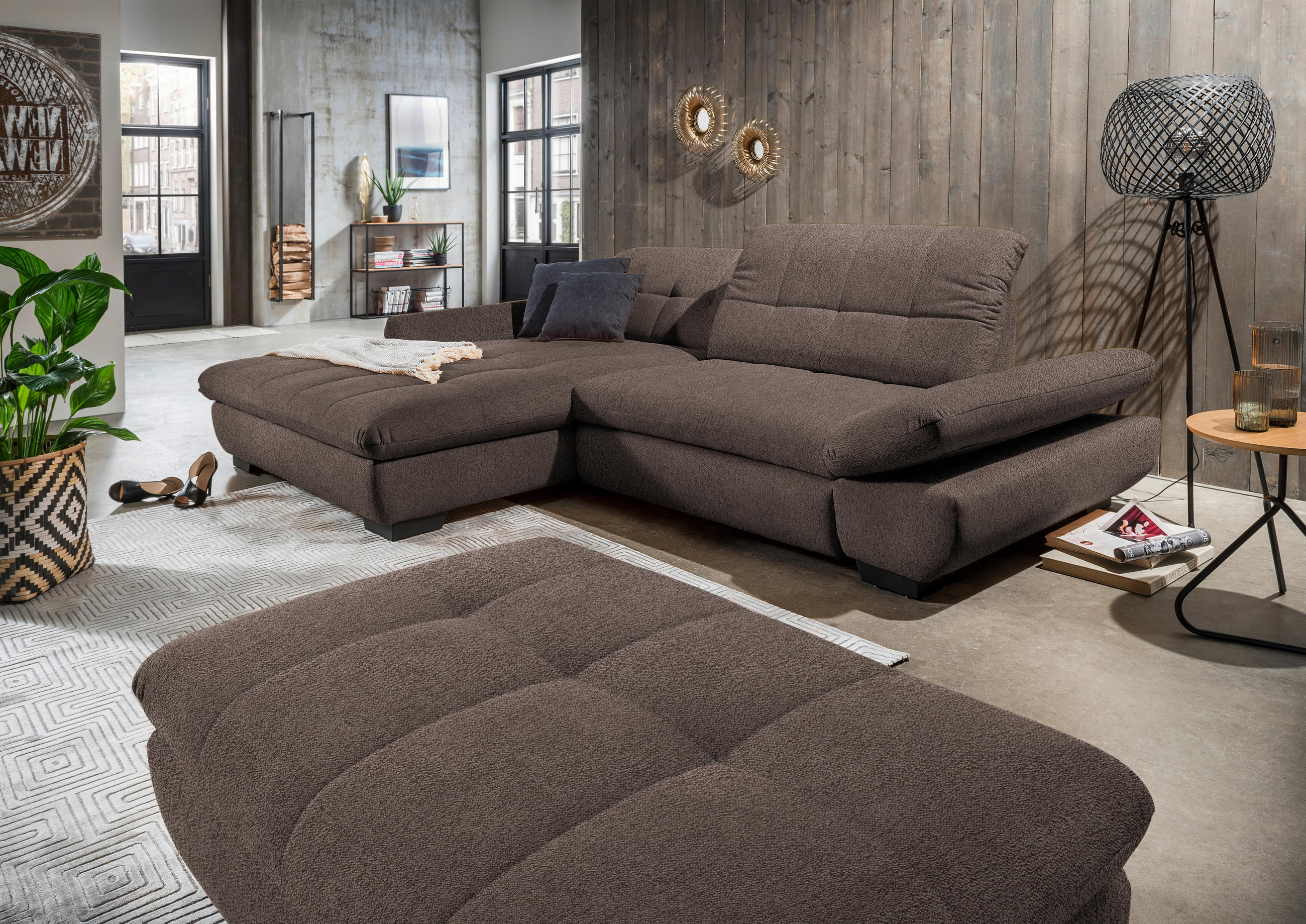 ECKSOFA in Mikrofaser Hellbraun  - Hellbraun/Schwarz, Design, Textil/Metall (198/290cm) - Xora