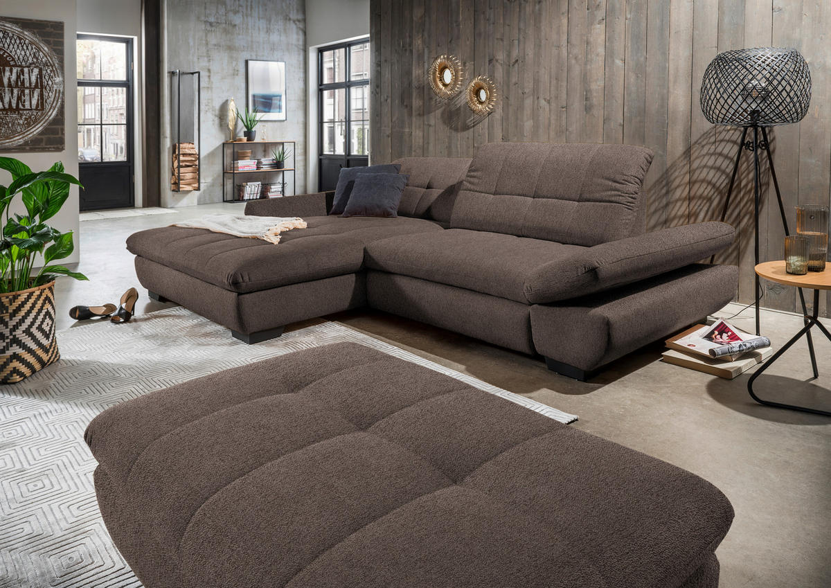 ECKSOFA in Mikrofaser Hellbraun  198/290 cm  - Hellbraun/Schwarz, Design, Textil/Metall (198/290cm) - Xora