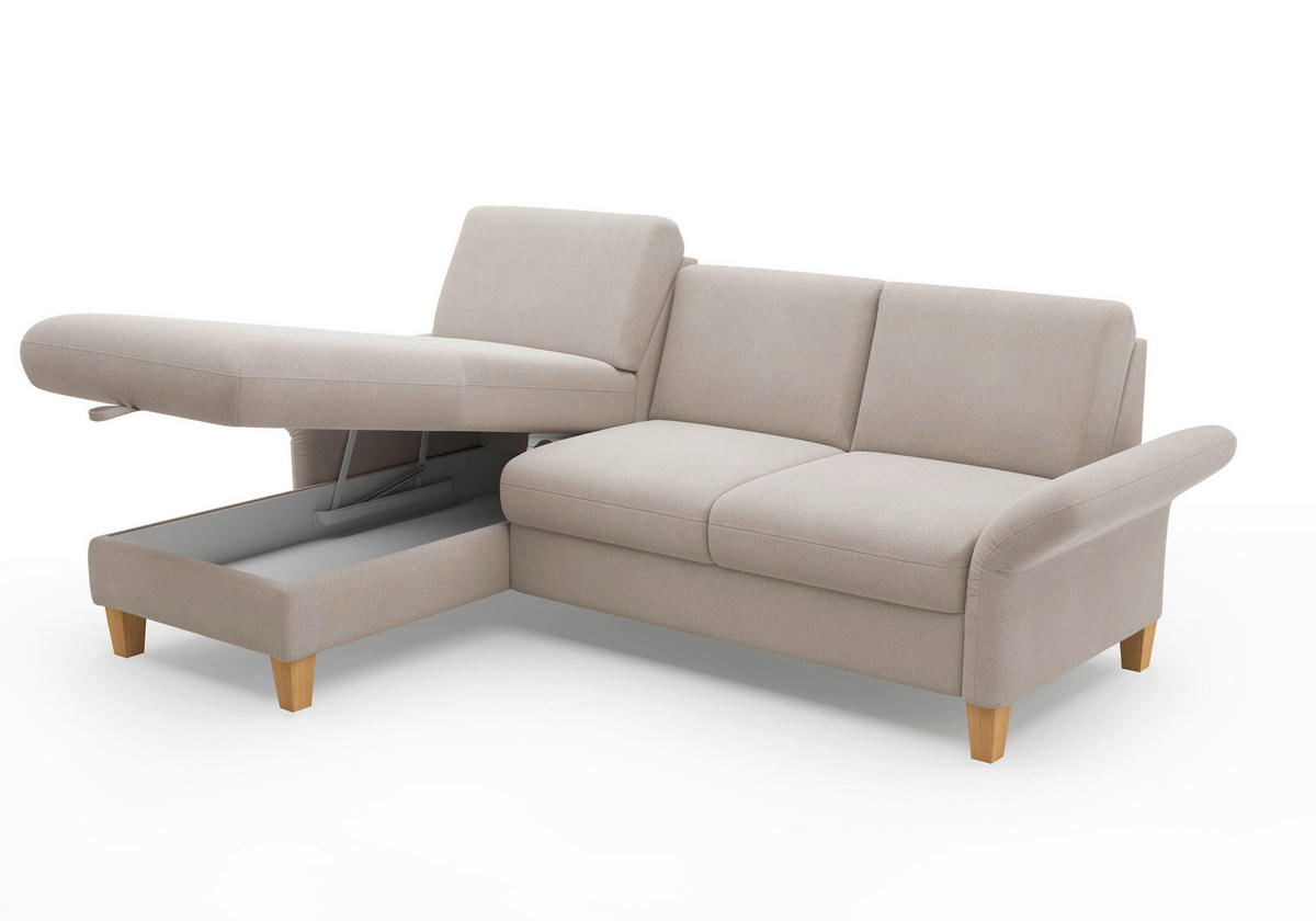 ECKSOFA ROCHELLE E Greige Flachgewebe  - Greige/Eichefarben, KONVENTIONELL, Holz/Textil (164/251cm) - Sit & More