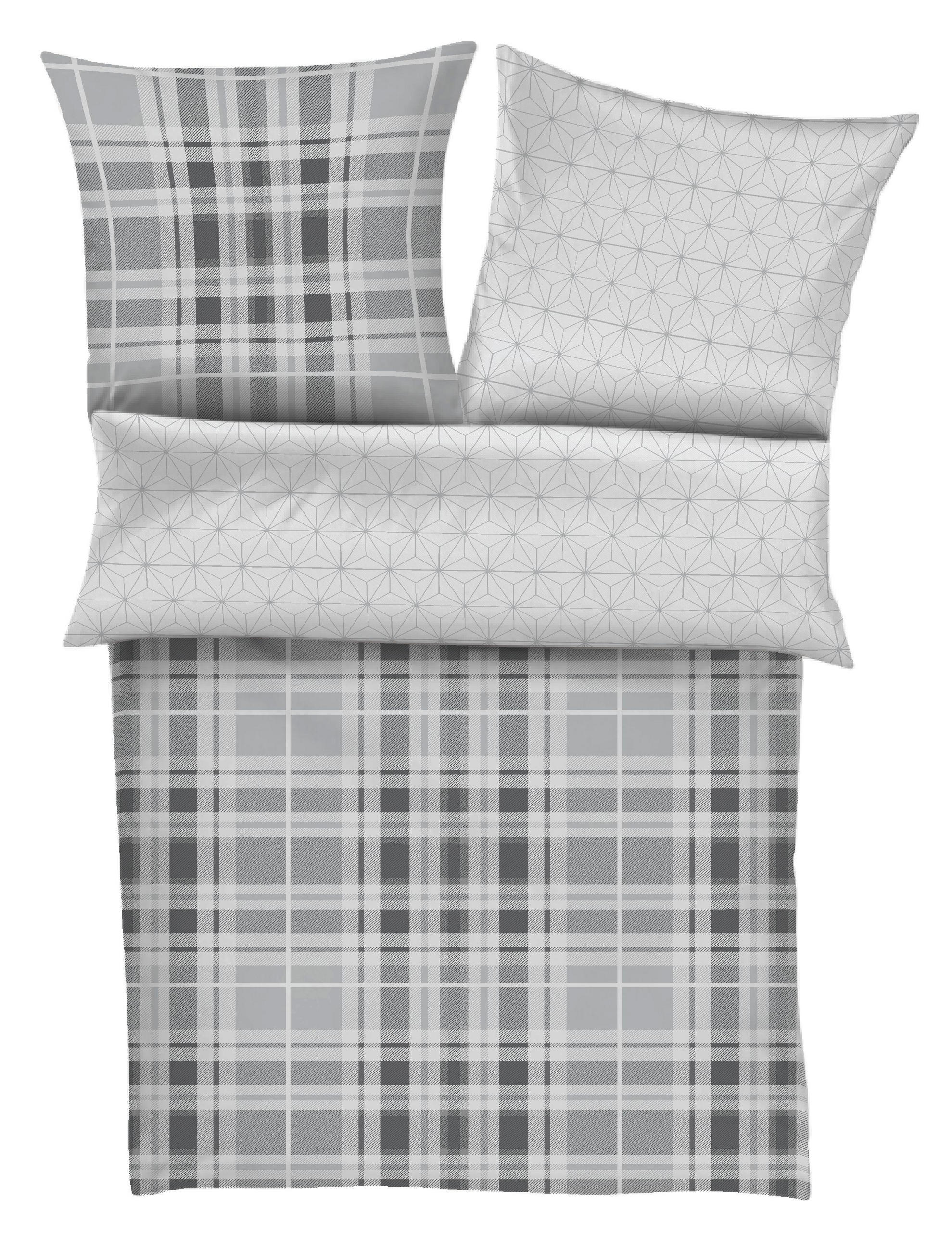 BETTWÄSCHE Makosatin 200/200 cm  - Weiß/Grau, Textil (200/200cm)