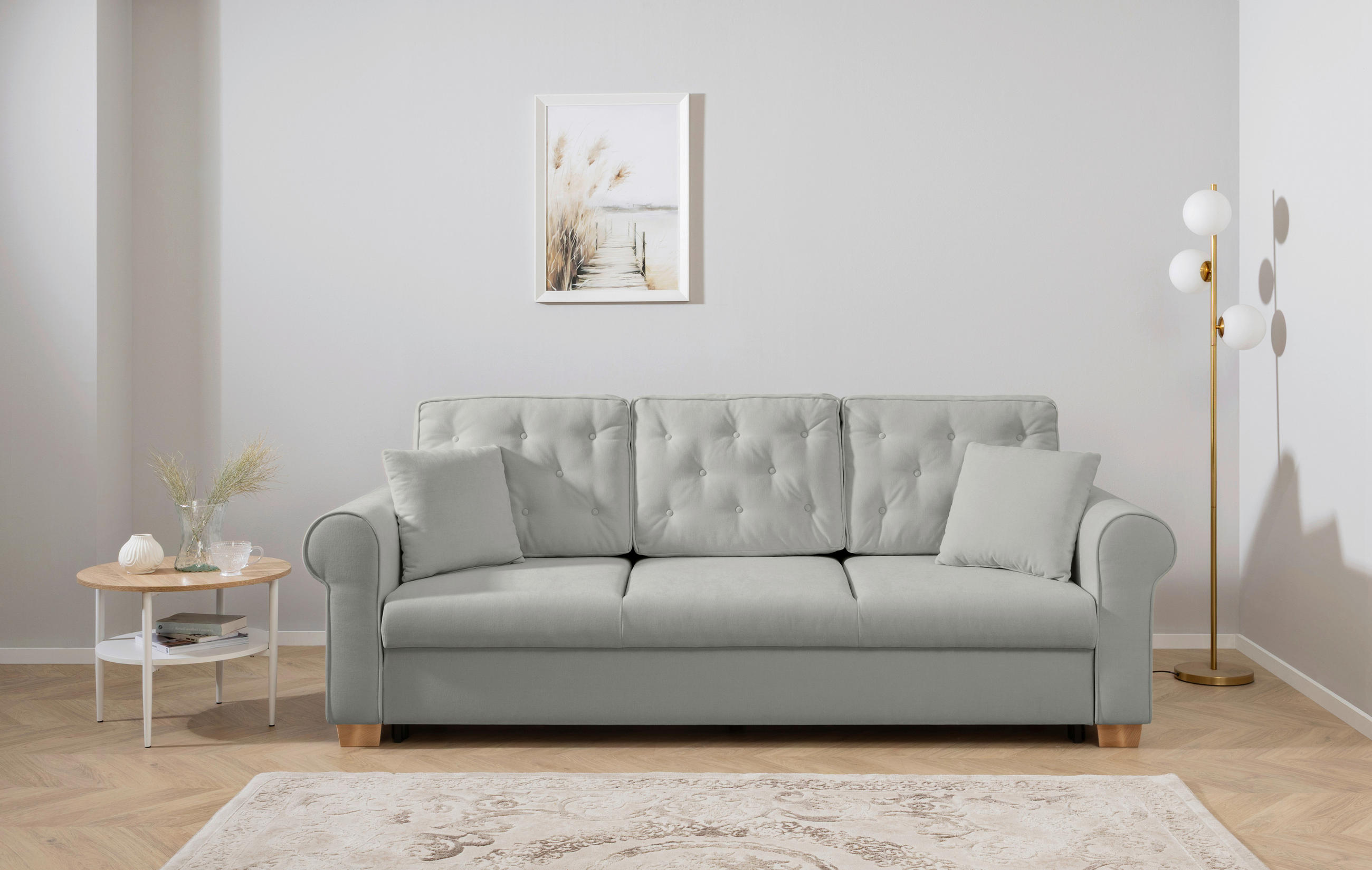 SCHLAFSOFA in Chenille Grau  - Buchefarben/Grau, Design, Holz/Textil (240/94/98cm) - MID.YOU
