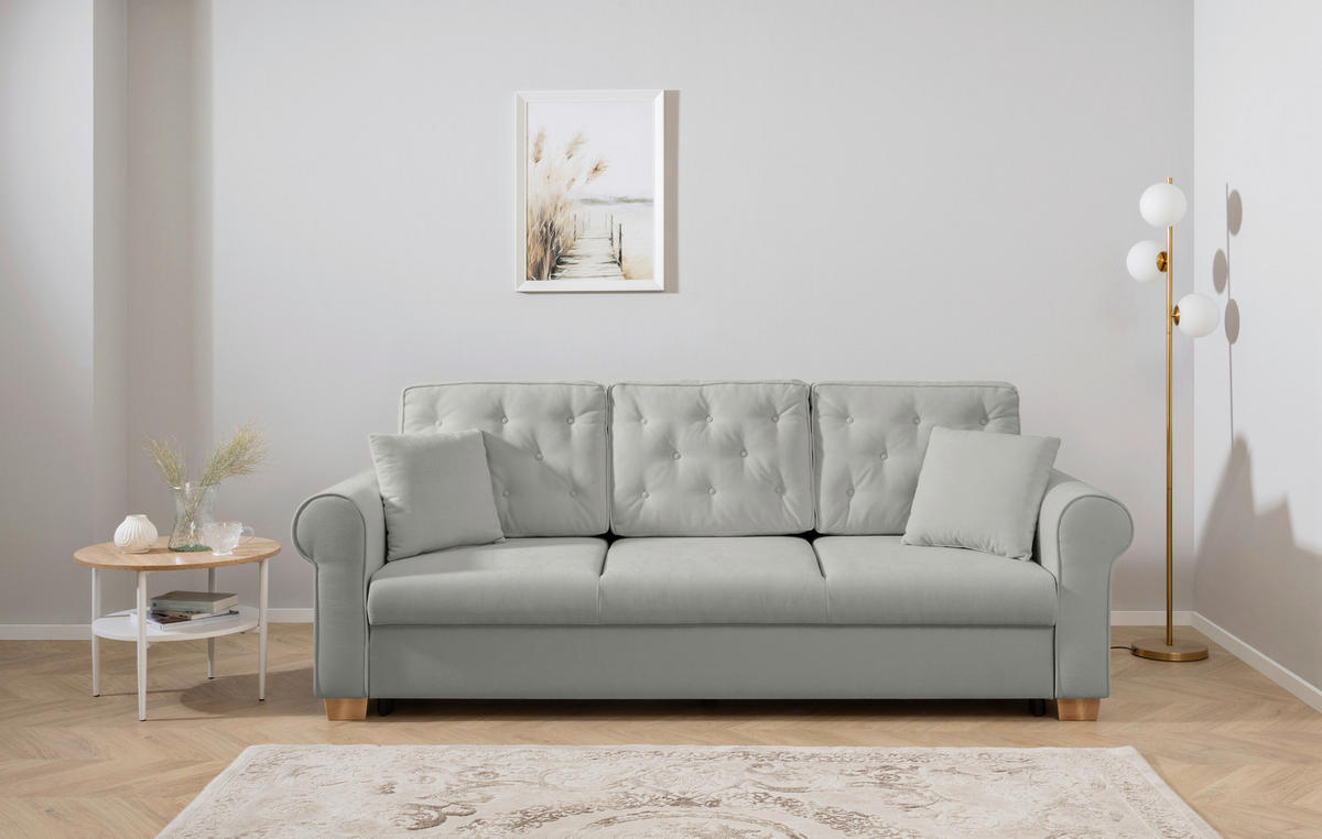 SCHLAFSOFA in Chenille Grau  - Buchefarben/Grau, Design, Holz/Textil (240/94/98cm) - MID.YOU