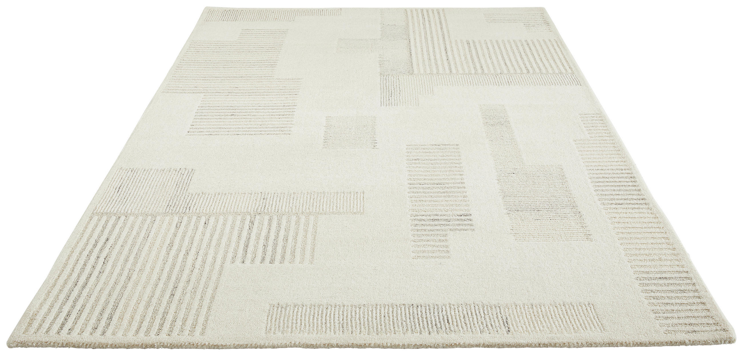 Thumbnail - Cazaris Wollteppich, Weiß, Textil, Abstraktes, rechteckig, 160x230 cm, Care & Fair, AZO-frei, Handmade in India, für Fuß...