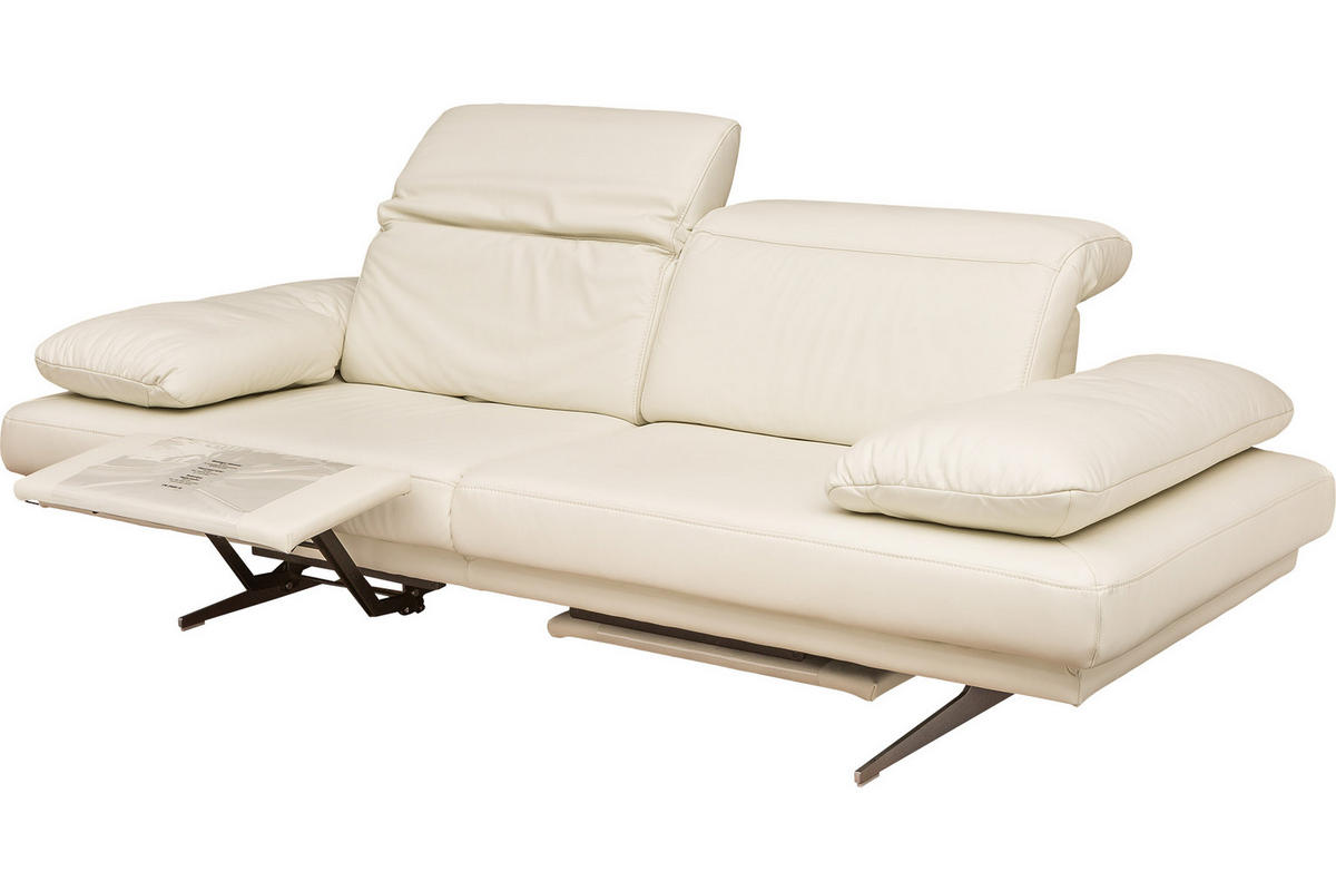 ÜLŐGARNITÚRA bőr fehér  - nemesacélszínű/fehér, Basics, bőr/fém (230/80/106cm) - Himolla