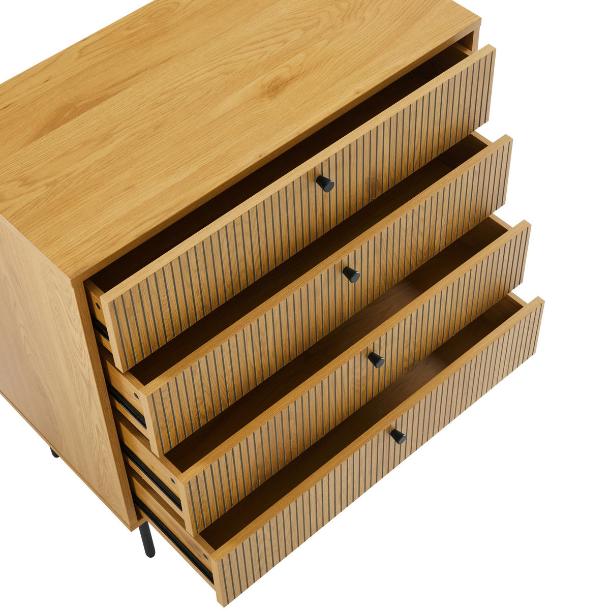KOMÓD 80/85/40 cm  - tölgyfa színű/fekete, Design, faalapú anyag/fém (80/85/40cm) - Carryhome