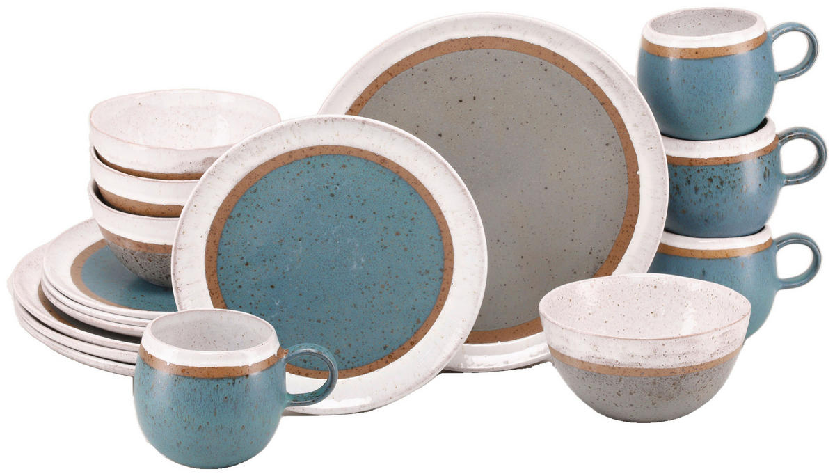 KOMBISERVICE Grau, Türkis, Weiß, Cognac Fjord Bunt 16-teilig 4 Personen  - Türkis/Cognac, Basics, Keramik - Creatable
