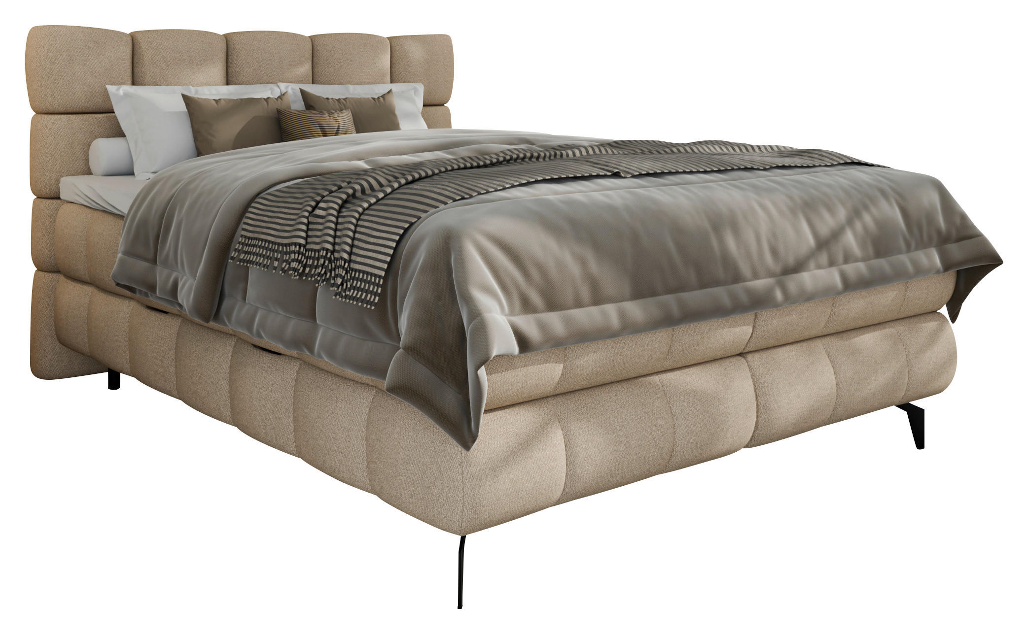 BOXBETT 140/200 cm,  in Beige, Bettkasten, Topper, H3 + H3 = fest  - Beige/Schwarz, Trend, Textil/Metall (140/200cm) - Esposa