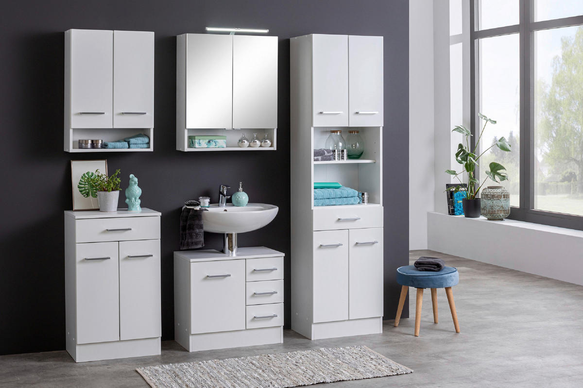 VÄGGHÄNGT SKÅP  - vit/silver, Modern, metall/trämaterial (50/71/20cm) - Held