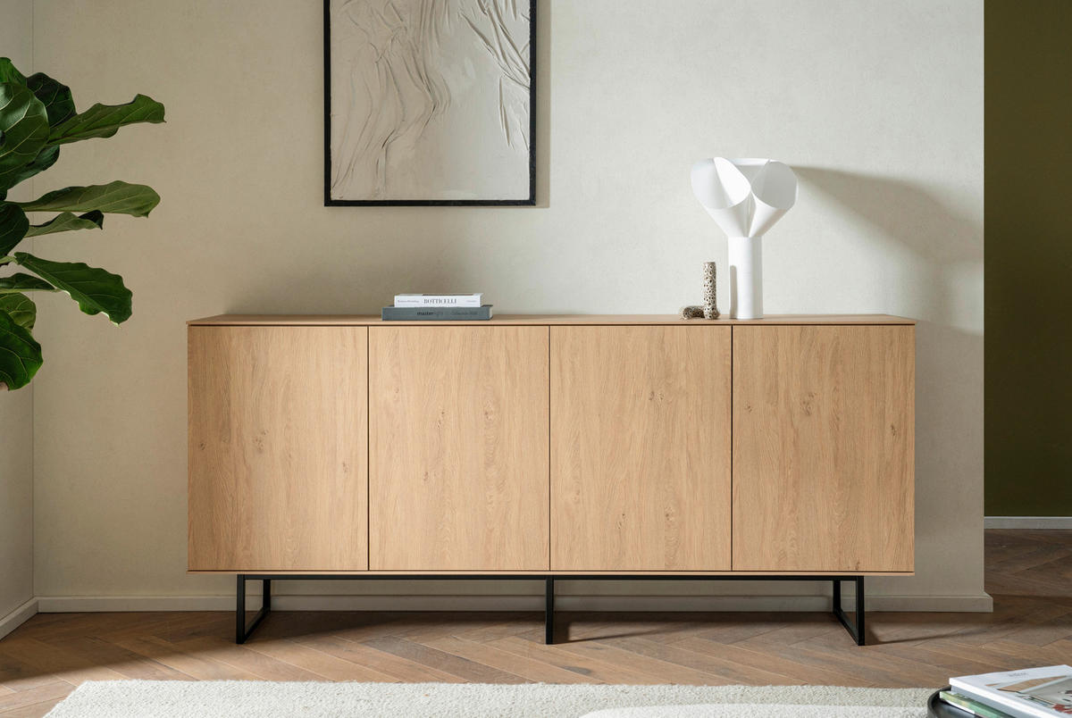 SIDEBOARD  in 200/90/40 cm  - Eichefarben/Schwarz, Design, Holzwerkstoff/Metall (200/90/40cm) - Modante