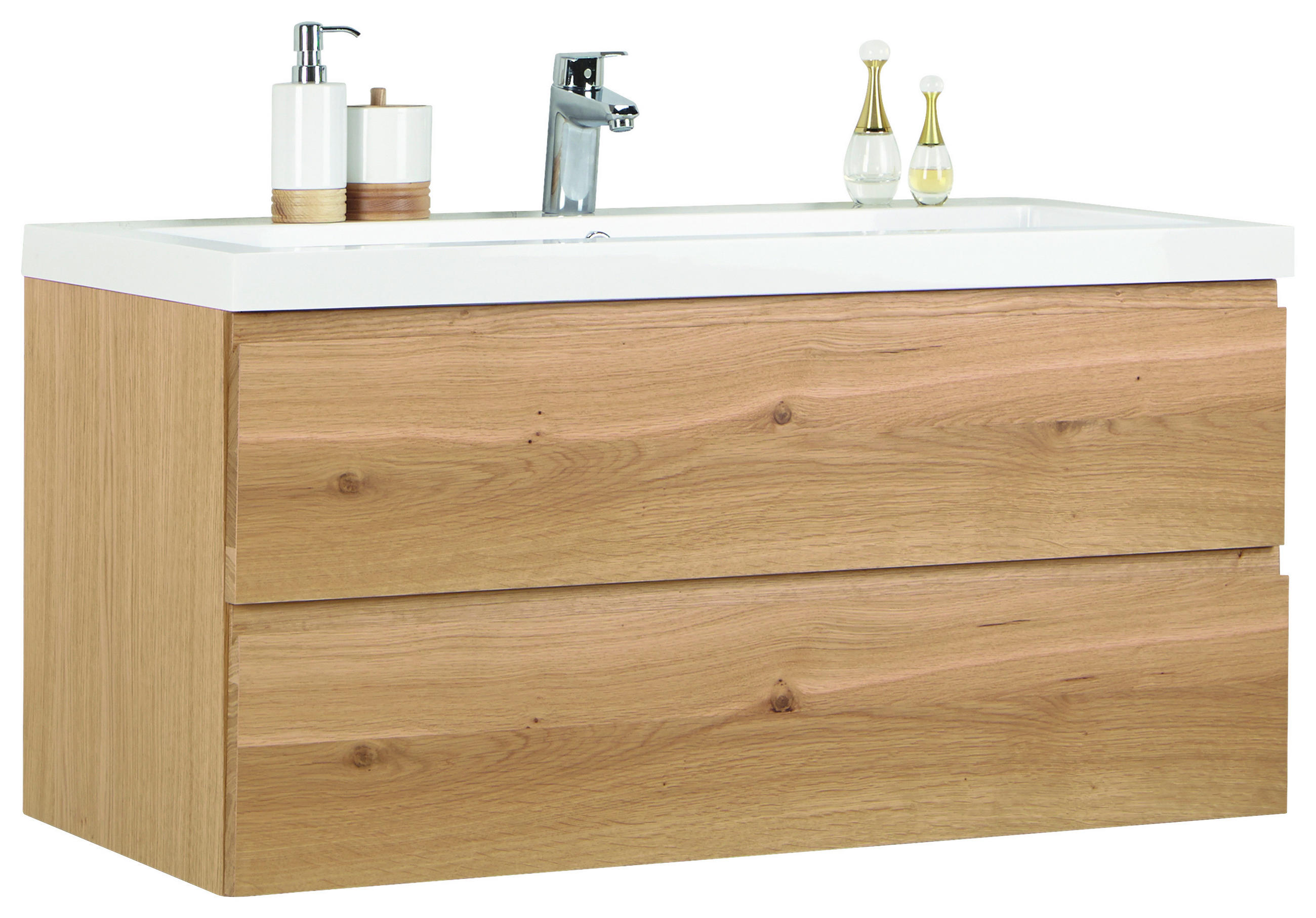 WASCHTISCHKOMBI 106 cm  - Eichefarben/Weiß Hochglanz, MODERN, Holz/Holzwerkstoff (106cm) - Novel