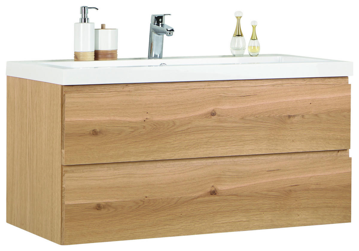 WASCHTISCHKOMBI 106 cm  - Eichefarben/Weiß Hochglanz, MODERN, Holz/Holzwerkstoff (106cm) - Novel