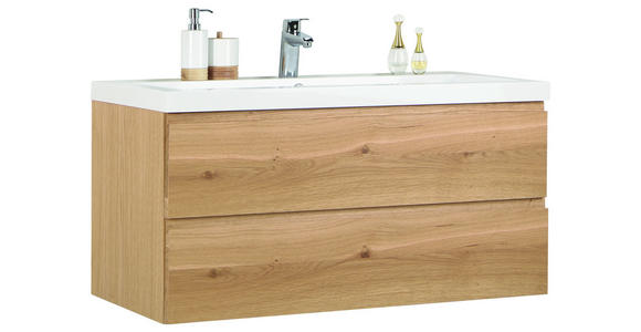 WASCHTISCHKOMBI 106 cm  - Eichefarben/Weiß Hochglanz, MODERN, Holz/Holzwerkstoff (106cm) - Novel