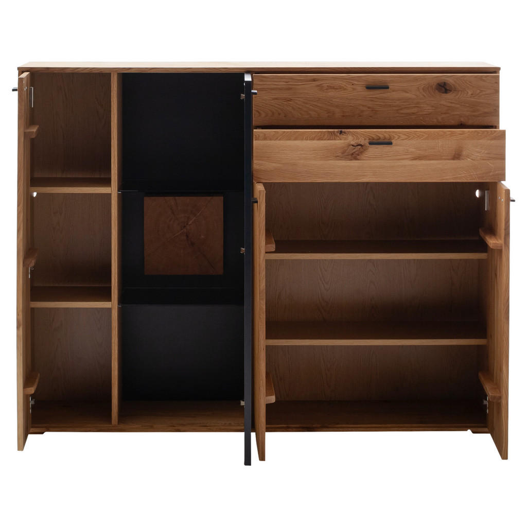 Thumbnail - Mid.you Highboard Nairobi, Wildeiche, Glas, Holzwerkstoff, Wildeiche, furniert, massiv, 4 Fächer, 2 Schubladen, 158x122x...