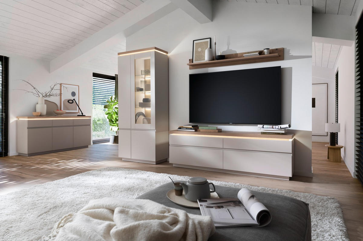 VITRINE Eichefarben, Kaschmir  - Kaschmir/Eichefarben, Design, Glas/Holzwerkstoff (82/197/40cm) - Livetastic