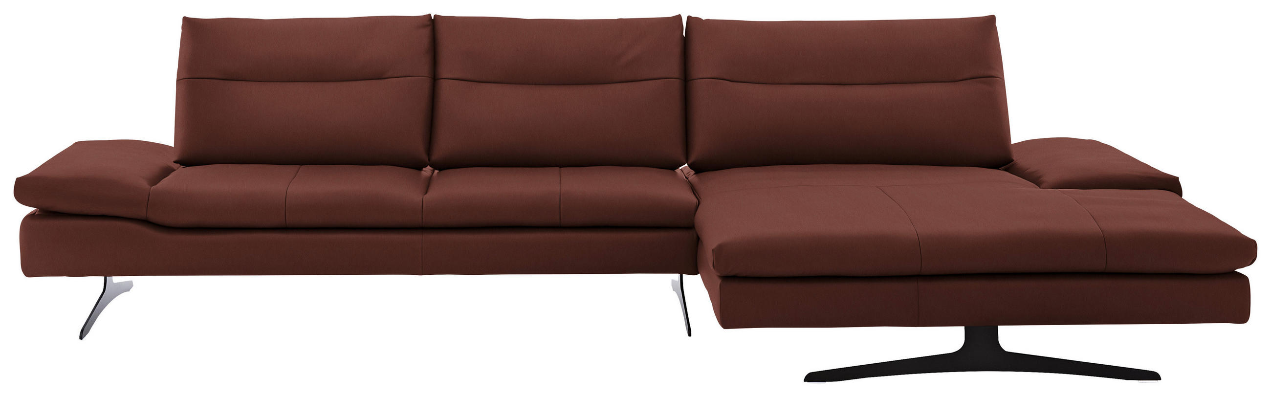 ECKSOFA in Echtleder Schlammfarben  - Schlammfarben/Schwarz, Modern, Leder/Metall (342/158cm) - Chilliano