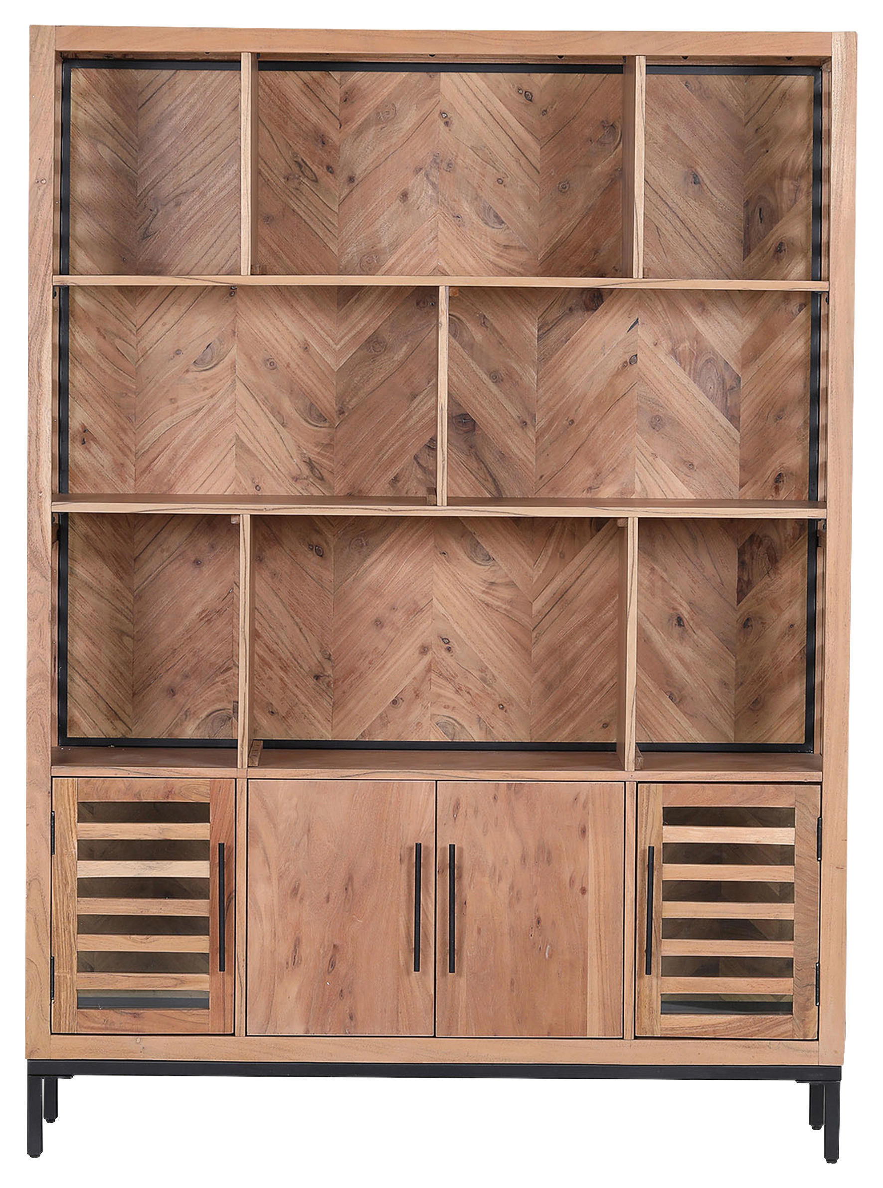 REGAL Akazie furniert, massiv Braun, Naturfarben, Schwarz, Akaziefarben  - Schwarz/Braun, LIFESTYLE, Glas/Holz (130/178/43cm) - Landscape
