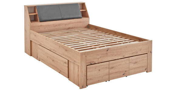 STAURAUMBETT 140/200 cm in Eiche Artisan - Eiche Artisan/Grau, KONVENTIONELL, Holzwerkstoff/Textil (140/200cm) - Carryhome