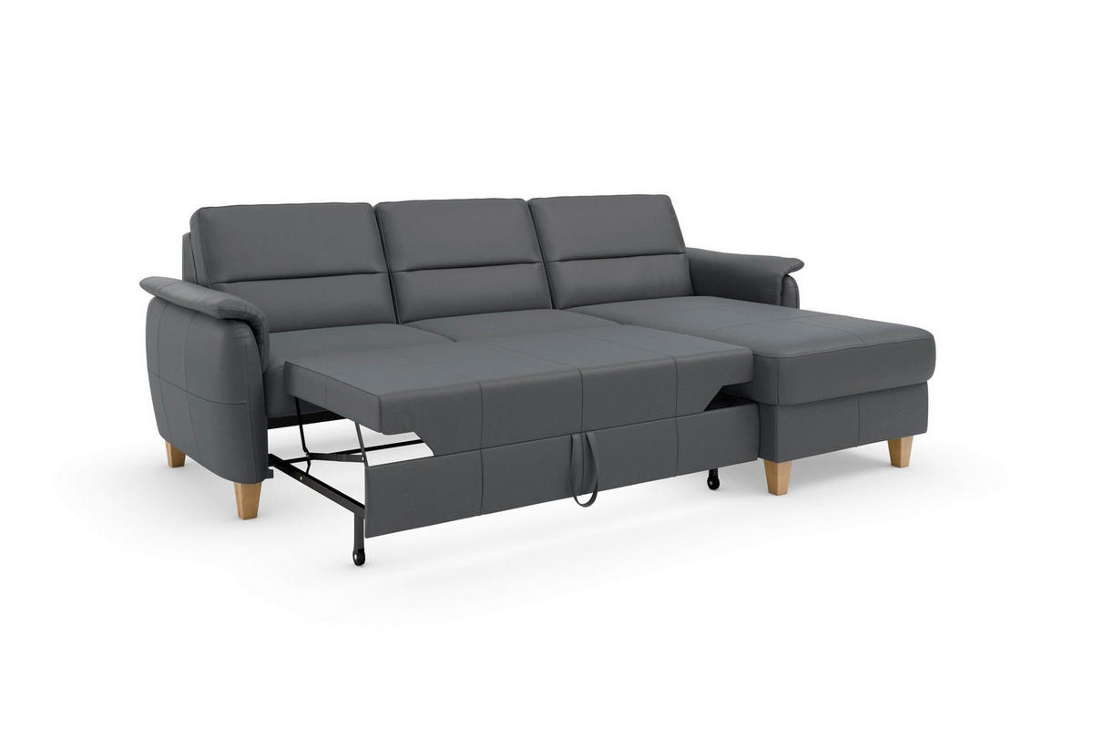 ROHOVÁ SEDAČKA, koža, čierna - čierna/farba duba, Basics, koža/drevo (244/163cm) - Sit & More