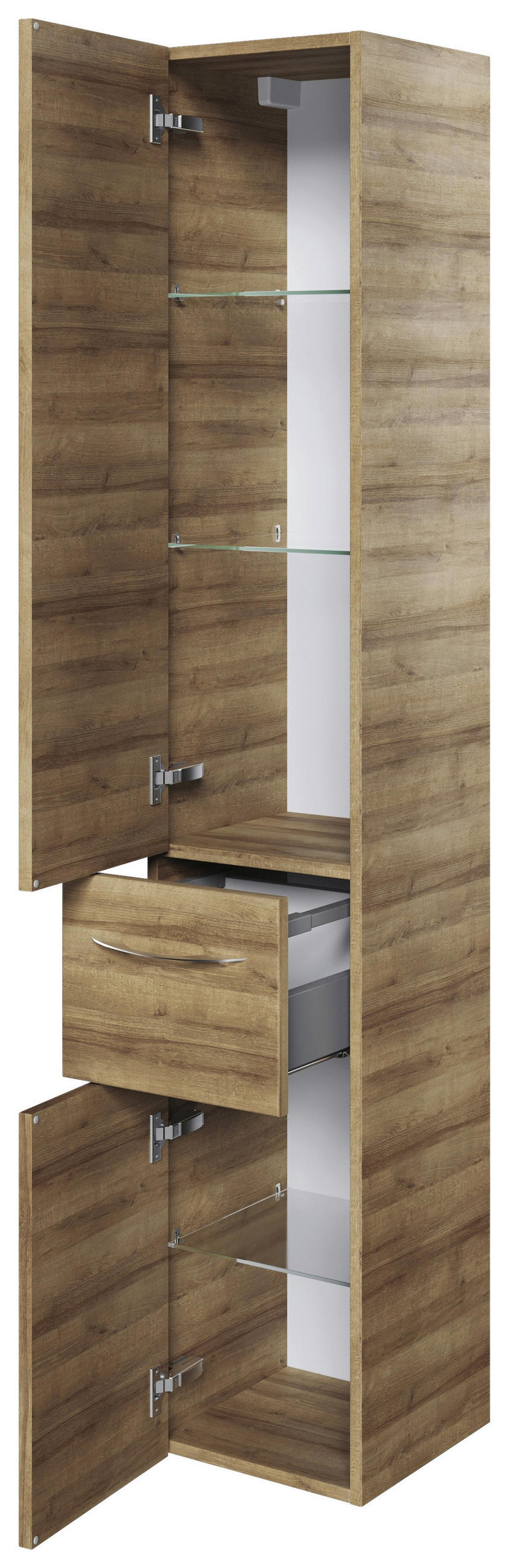 HOCHSCHRANK 30/168/33 cm - Chromfarben/Eichefarben, KONVENTIONELL, Glas/Holzwerkstoff (30/168/33cm) - Pelipal