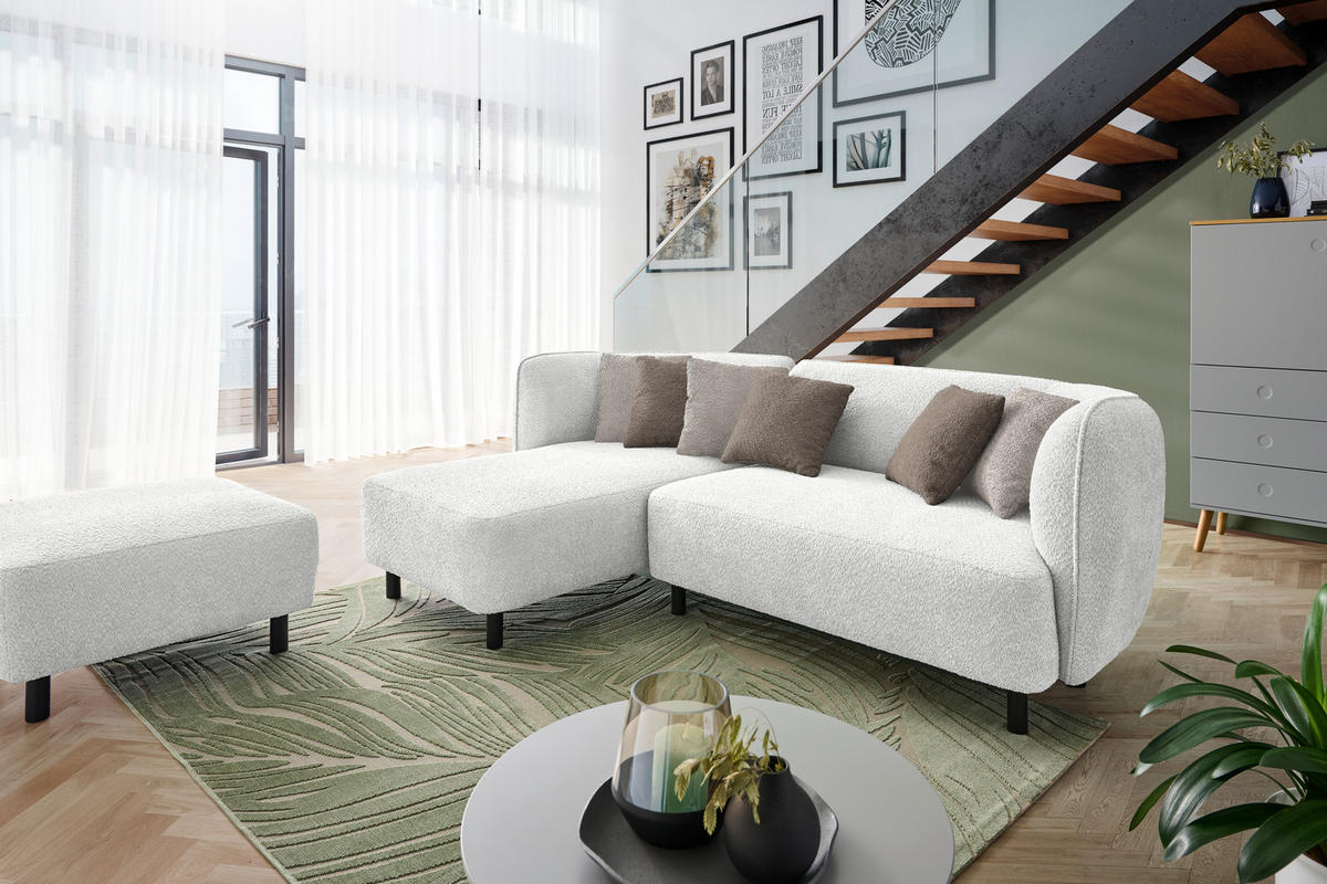 ECKSOFA in Chenille Weiss  - Sandfarben/Weiss, Design, Holz/Textil (148/236cm) - Lomoco