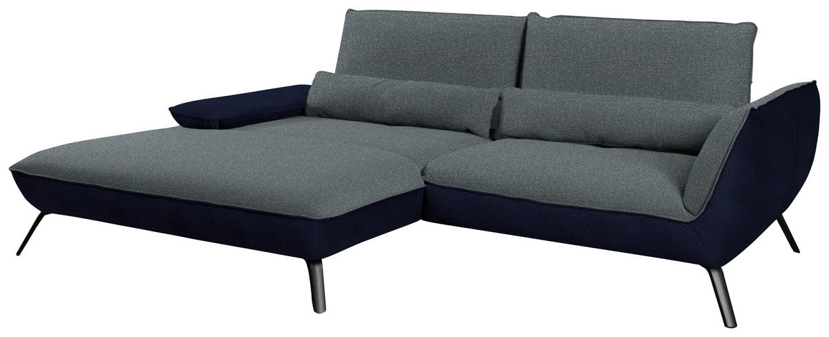 ECKSOFA in Flachgewebe Blaugrau  - Blaugrau/Schwarz, Design, Textil/Metall (191/273cm) - Moderano