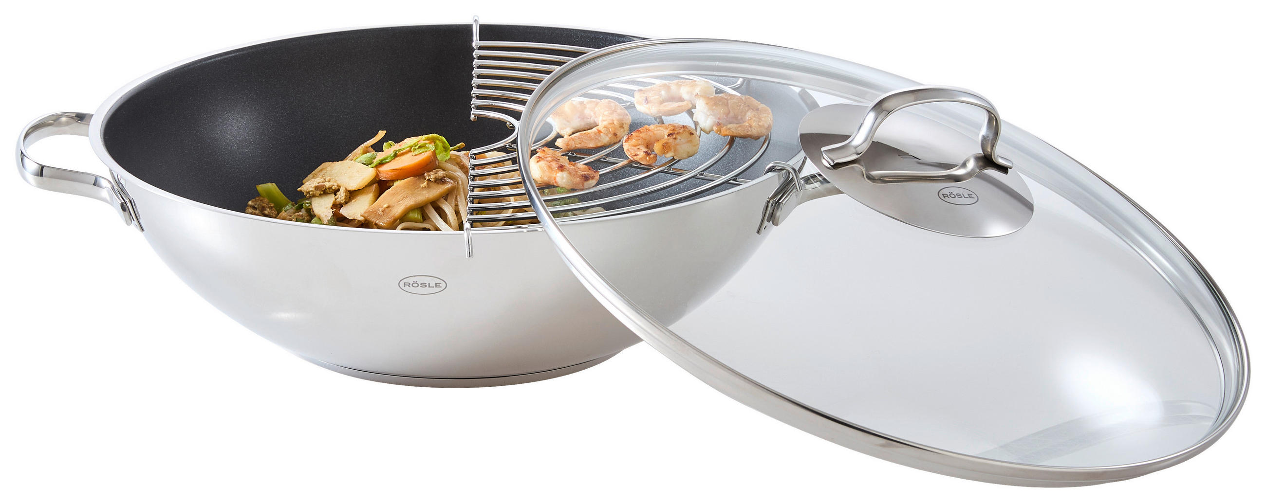 WOK, 32 cm  - barvy nerez oceli, Basics, kov (32cm) - Rösle