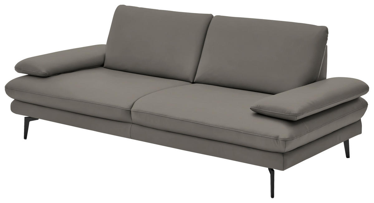 3-SITZER-SOFA in Echtleder Hellgrau  - Hellgrau/Schwarz, Design, Leder/Metall (222/86/104cm) - Dieter Knoll