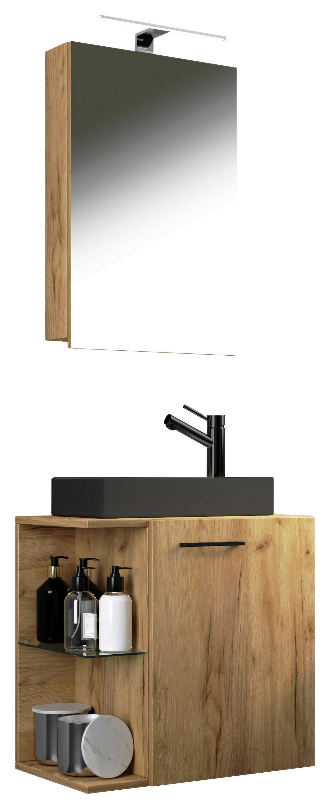 GÄSTEBAD 52 cm  - Honigeiche/Schwarz, MODERN, Glas/Keramik (52cm) - MID.YOU