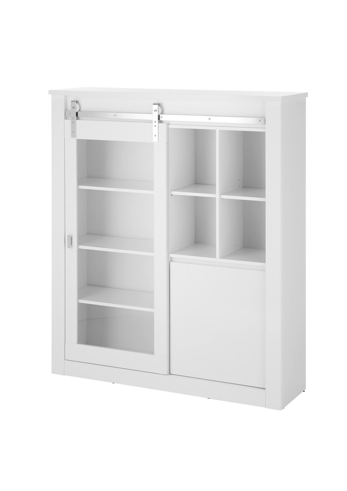 VITRINE  in Weiß, Weiß Hochglanz  - Chromfarben/Weiß Hochglanz, Design, Holzwerkstoff/Metall (133/152/38cm) - Livetastic