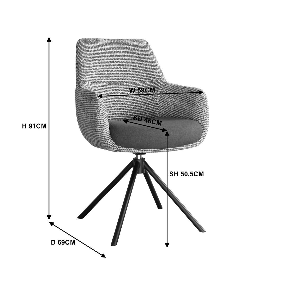 ARMLEHNSTUHL  Stoffauswahl, Sitzfläche 360° drehbar Webstoff  - Schwarz/Grün, Design, Textil/Metall (59/91/69cm) - Novel