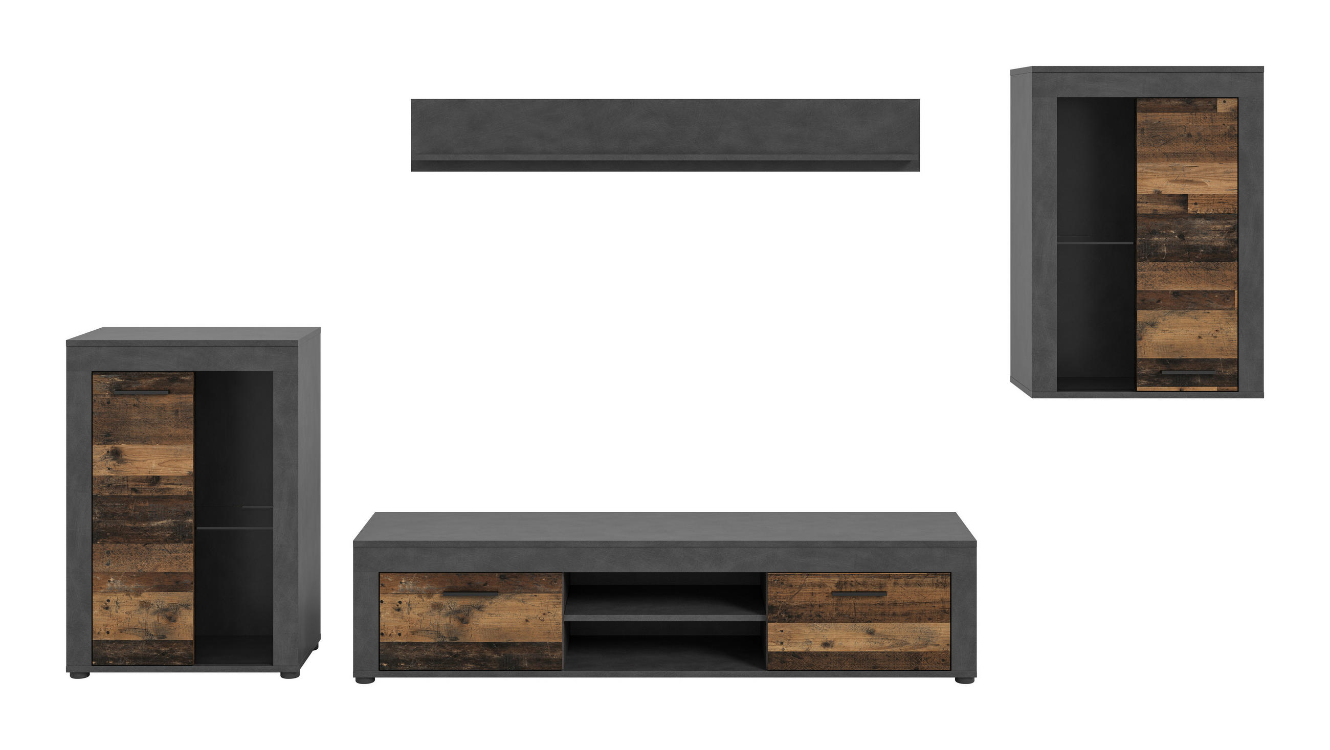 DNEVNI REGAL,  siva, naravne barve  - črna/siva, Design, umetna masa/steklo (310/169/35cm) - MID.YOU