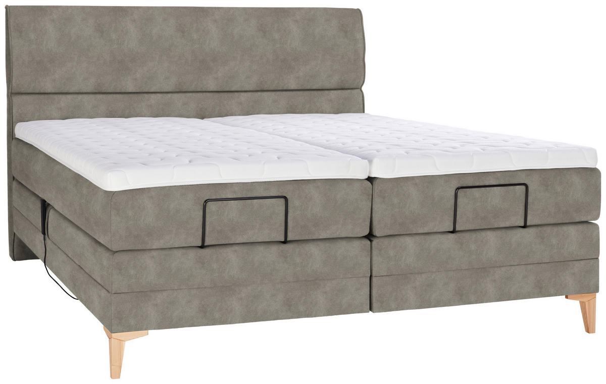 BOXSPRINGBETT 160/200 cm  in Hellgrau  - Eichefarben/Hellgrau, KONVENTIONELL, Holz/Textil (160/200cm) - Voleo