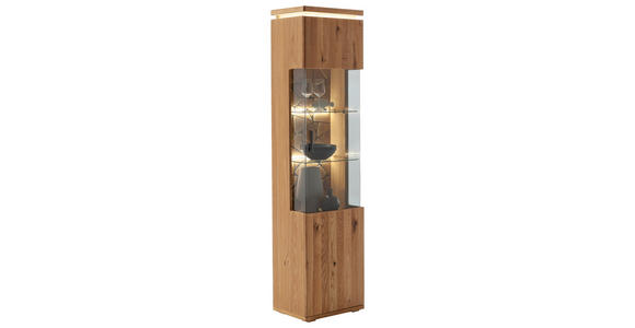 VITRINE in massiv, furniert Balkeneiche Grau, Eichefarben  - Eichefarben/Anthrazit, Natur, Glas/Holz (50/204/37cm) - Linea Natura
