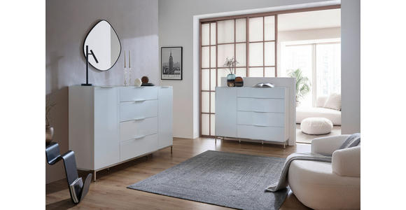 SIDEBOARD  in 135/101/40,5 cm  - Chromfarben/Weiß Hochglanz, Basics, Glas/Holzwerkstoff (135/101/40,5cm) - Voleo