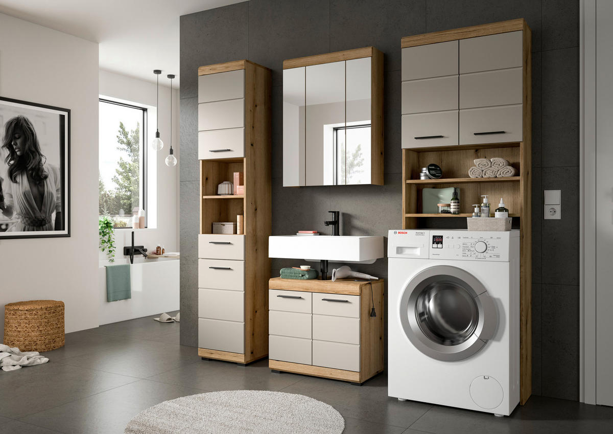 BADEZIMMER 4-teilig  in 160 cm  - Kaschmir/Schwarz, MODERN, Holzwerkstoff/Kunststoff (160cm) - MID.YOU