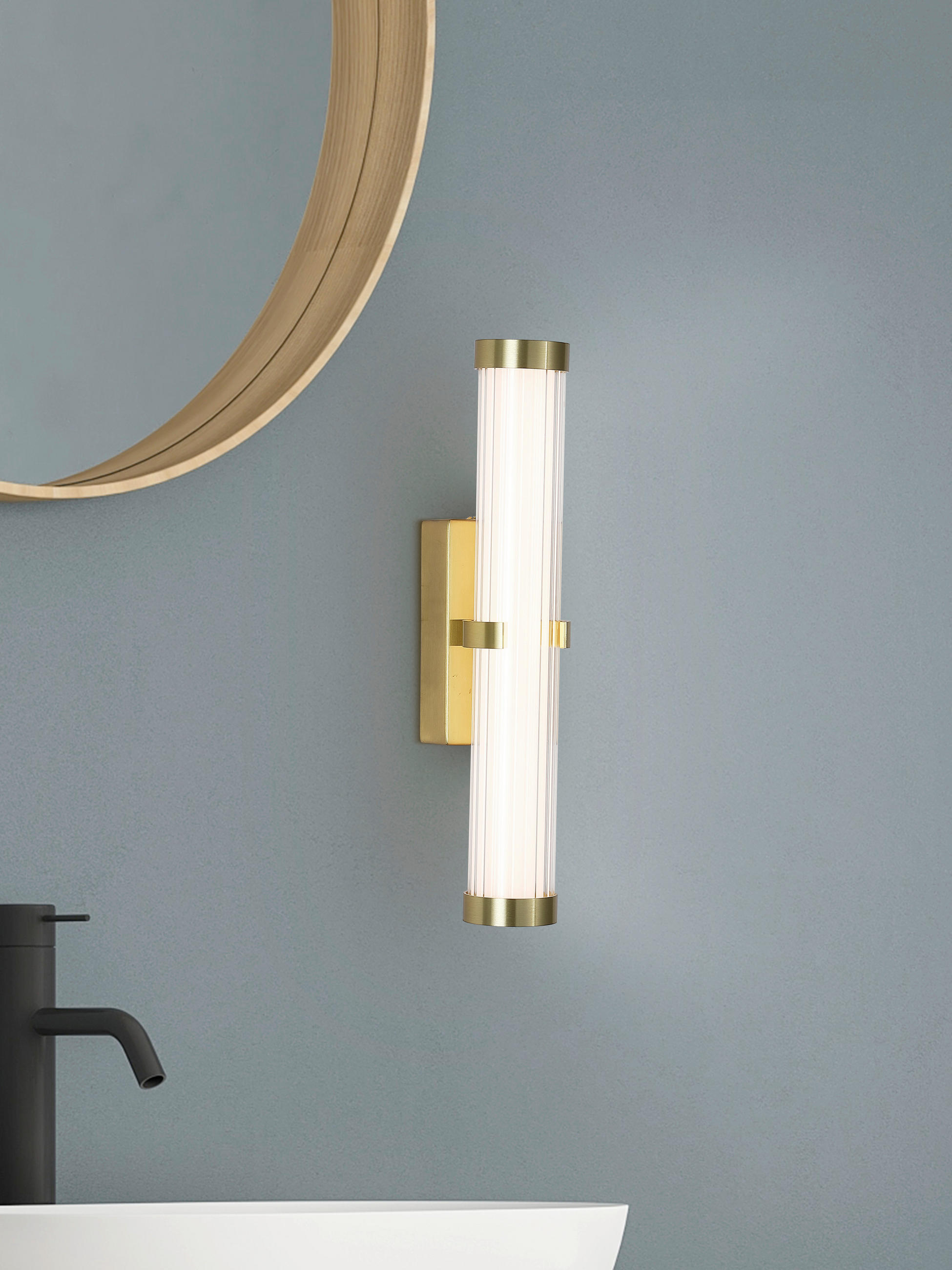 Thumbnail - Searchlight Led-Wandleuchte Clamp, Weiß, Gold, Transparent, Metall, Glas, G, 6x32.5 cm, Europäischer Sicherheitsstandard...