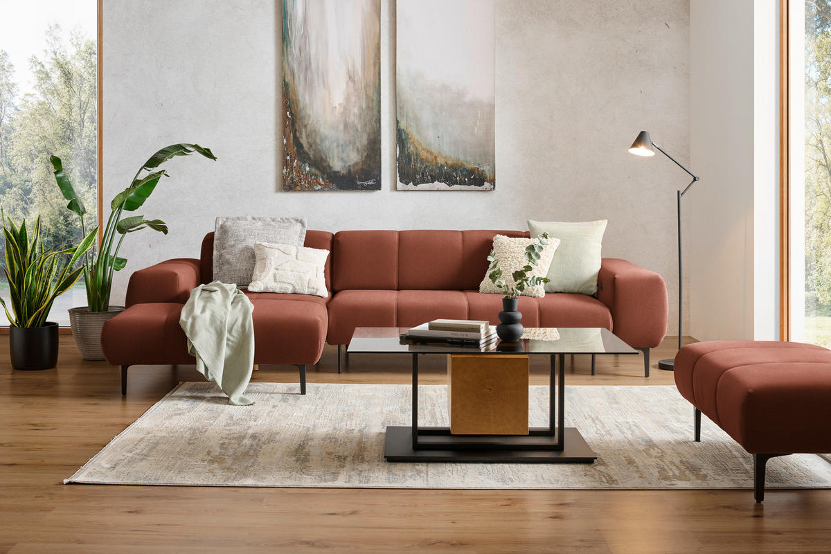 ECKSOFA in Chenille Cognac  167/311 cm  - Cognac/Schwarz, Design, Textil/Metall (167/311cm) - Xora