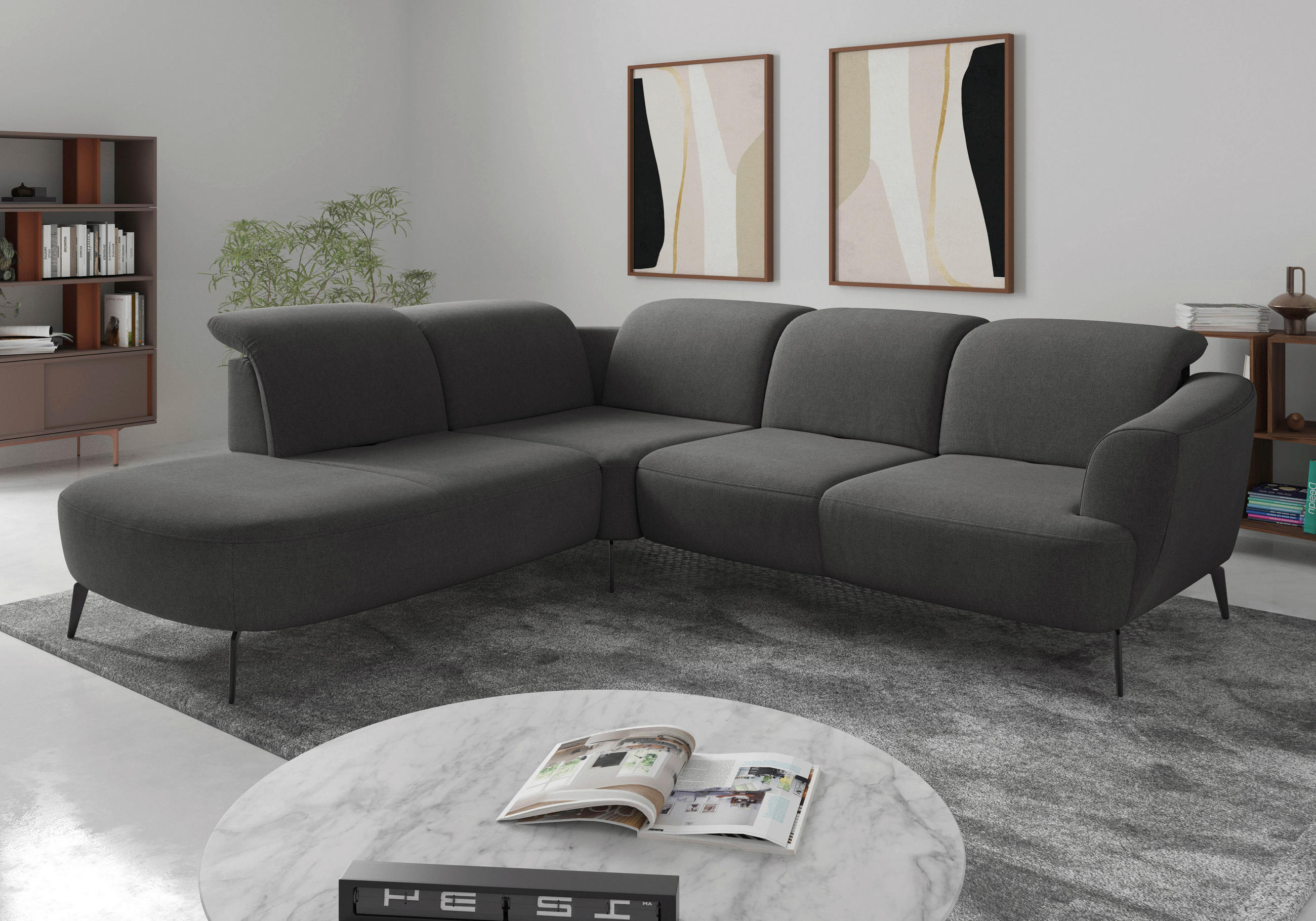 ECKSOFA in Mikrofaser Schlammfarben  - Schlammfarben/Schwarz, Konventionell, Textil/Metall (267/300cm) - Sit & More