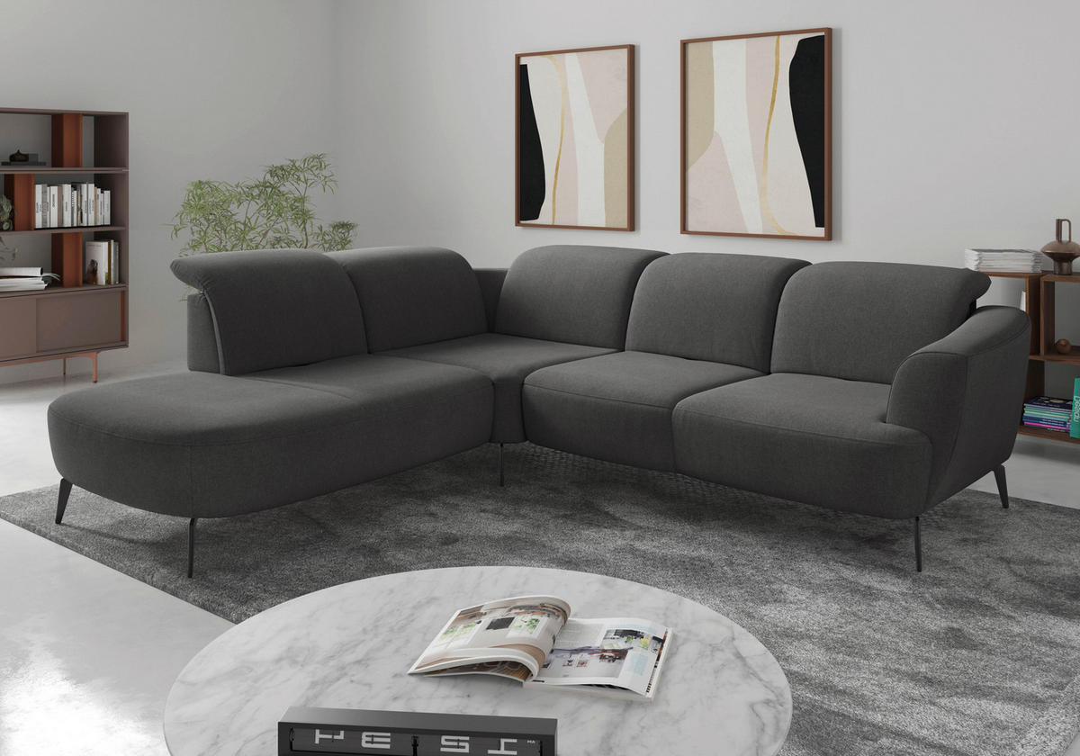 ECKSOFA in Mikrofaser Schlammfarben  - Schlammfarben/Schwarz, Konventionell, Textil/Metall (267/300cm) - Sit & More