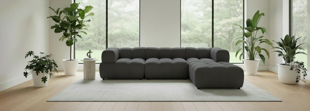 ECKSOFA ZAK Dunkelgrau Bouclé  - Dunkelgrau/Schwarz, Design, Kunststoff/Textil (280/186cm) - MID.YOU