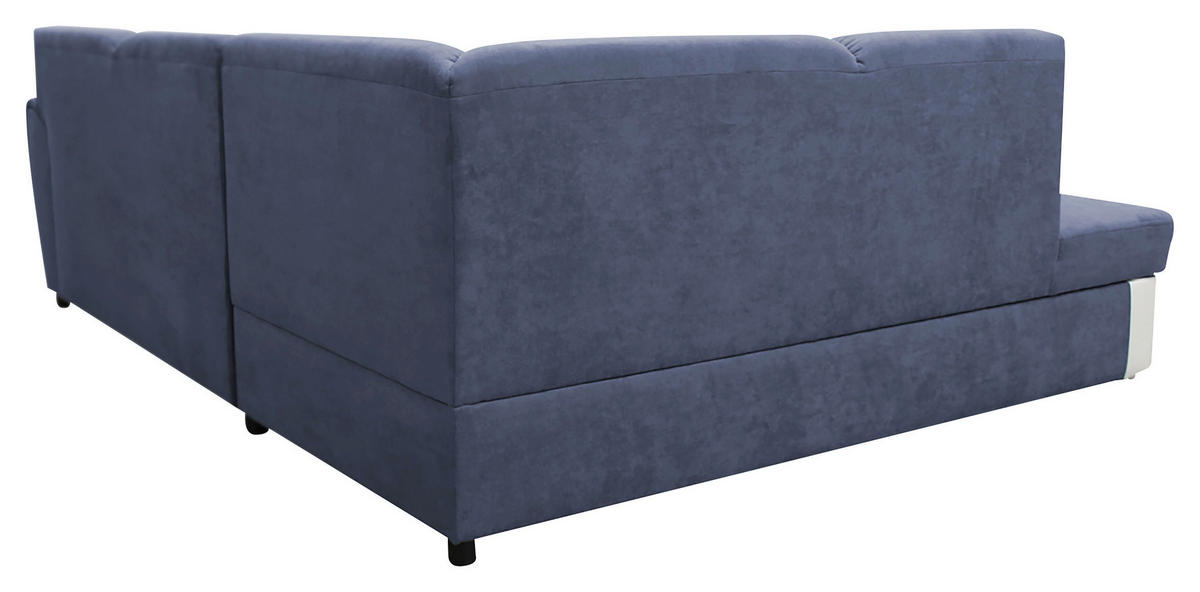 ECKSOFA in Velours Blau, Weiß  196/255 cm  - Blau/Silberfarben, Design, Kunststoff/Textil (196/255cm) - MID.YOU