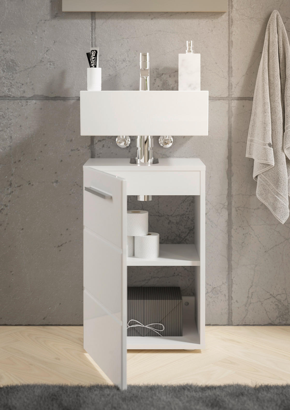 WASCHBECKENUNTERSCHRANK 40/60/31 cm  - Chromfarben/Weiß Hochglanz, MODERN, Holzwerkstoff/Kunststoff (40/60/31cm) - MID.YOU